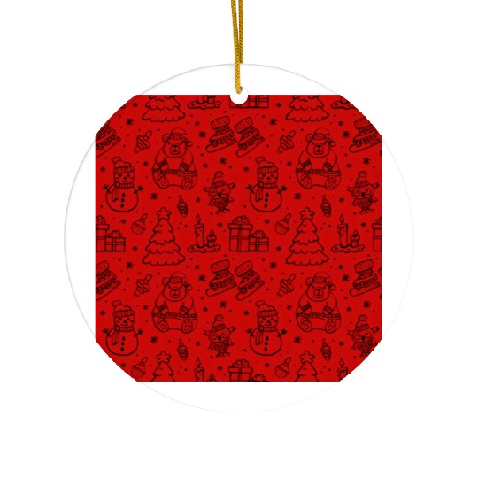 Christmas Icons on a Red Background Ceramic Ornaments