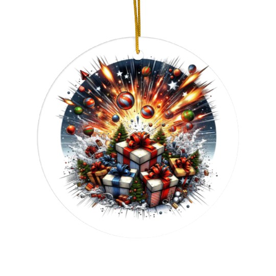 Exploding Presents Fireworks - Christmas Gifts Ceramic Ornaments