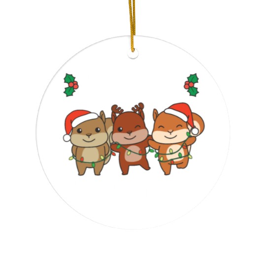 Merry Christmas Cute Squirrel Festive Lights Ceramic Ornaments