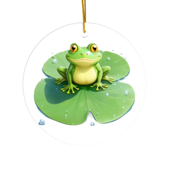 Cheerful Frog on Lily Pad Ceramic Ornaments