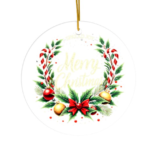 Spread Joy - Festive Merry Christmas Wreath Ceramic Ornaments