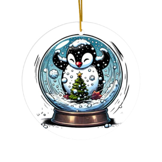 Penguin in a Snow Globe: Christmas Storm & Cheer Ceramic Ornaments