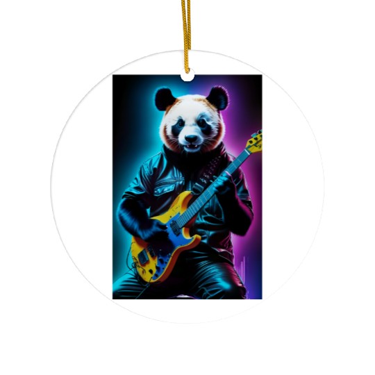 Panda playing guitar neon art Ceramic Ornaments