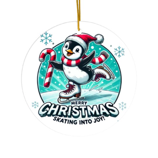 Penguin Ice Skating Christmas Fun Ceramic Ornaments