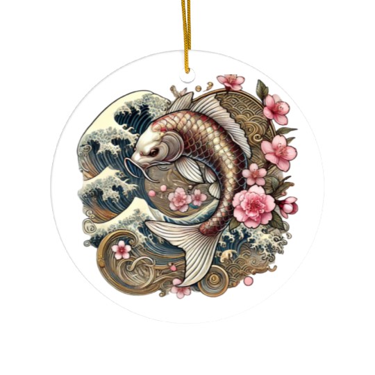 Elegant Koi Fish and Cherry Blossom Design Ceramic Ornaments