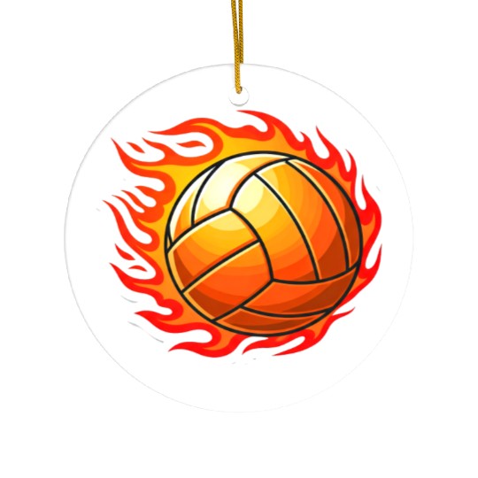 Fiery Volleyball Flame Design Ceramic Ornaments
