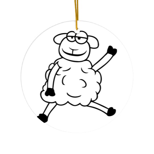 Sheep Sitting Waving Greeting Happy Smile Cool Fun Ceramic Ornaments