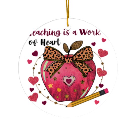 Teacher Coquette Bow Valentine Apple Ceramic Ornaments