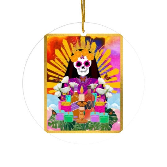 Rainbow Butterfly Santa Muerte Ceramic Ornaments