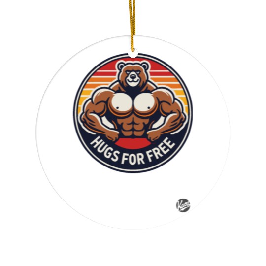 Bodybuilder Bear Gives Free Hugs Ceramic Ornaments