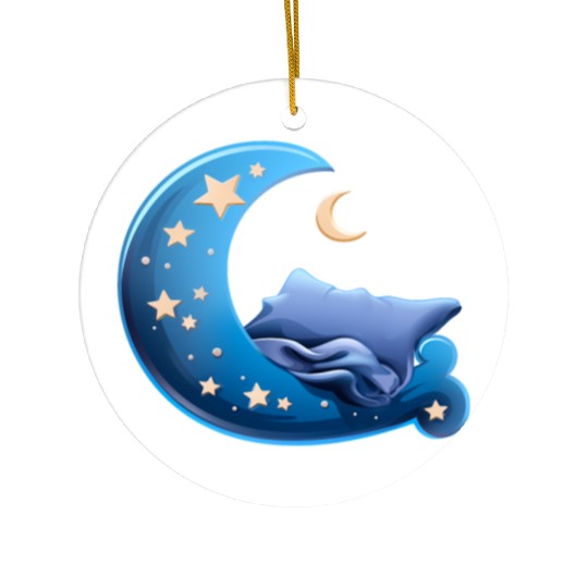 Cartoon Sleep Icon Moon and Bed for Sleep Ceramic Ornaments