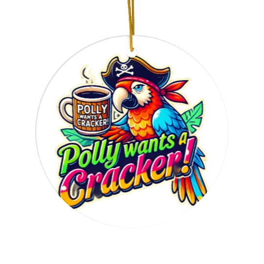 pirate parrot holding a coffee cup design Ceramic Ornaments