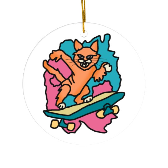 Street Retro Cat on Skateboard | Funny Ceramic Ornaments