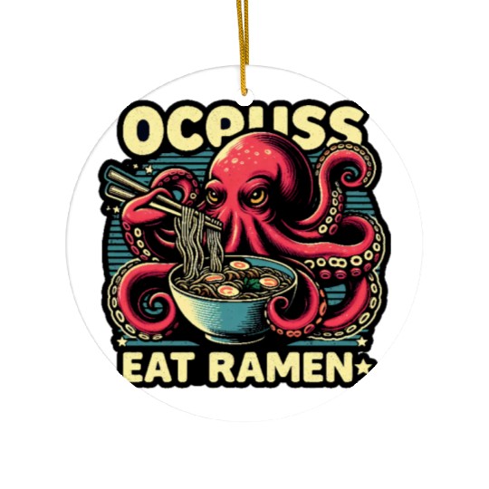giant monster octopus eat ramen lover noodle bowl Ceramic Ornaments