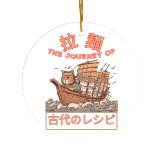 Samurai Cat with ramen Ceramic Ornaments
