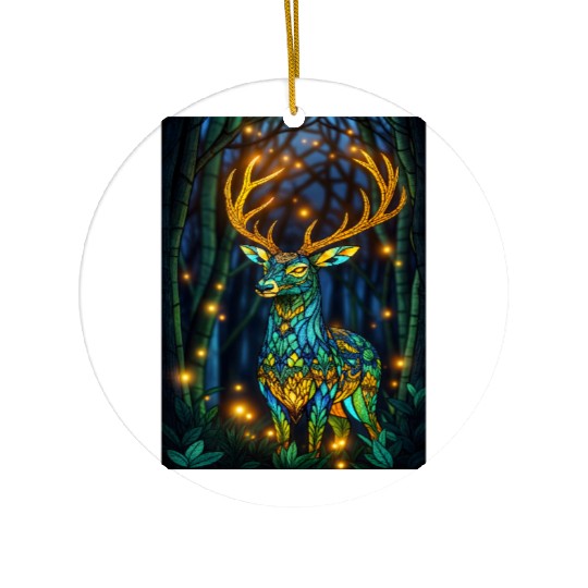Luminous Deer in Twilight Grove Ceramic Ornaments