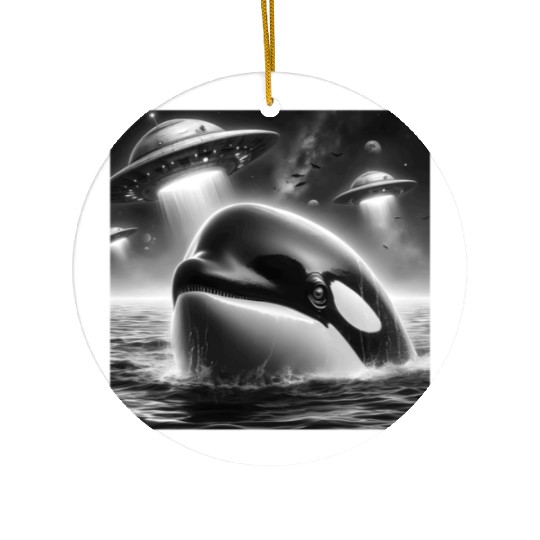 Killer whale Funny Graphic Selfie with UFOs Weird Ceramic Ornaments