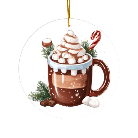 Festive Hot Chocolate with Marshmallows Ceramic Ornaments