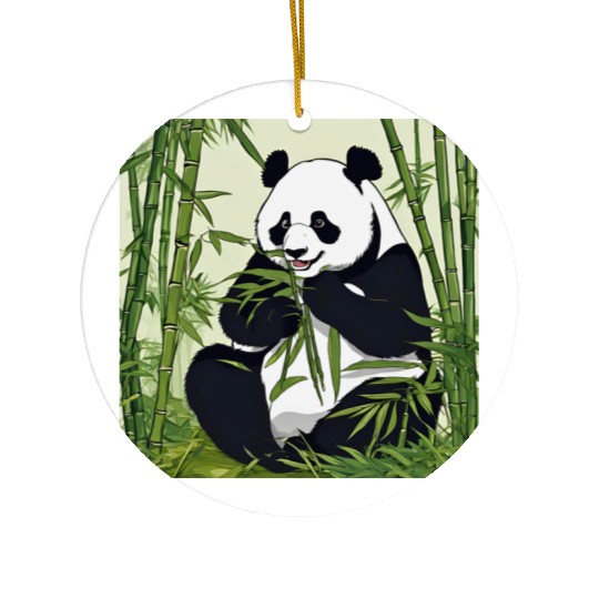 Chill Panda Eating Bamboo Cute Relaxed Design Ceramic Ornaments