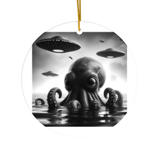 Octopus 2squid Funny Graphic Selfie with UFOs Weir Ceramic Ornaments