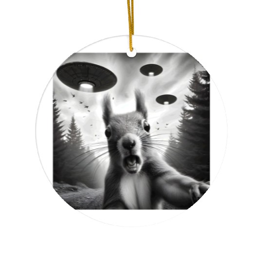 Squirrel Sci-Fi Funny Graphic Selfie with UFOs Wei Ceramic Ornaments
