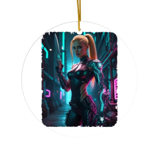 Cyberpunk women Warrior Ceramic Ornaments