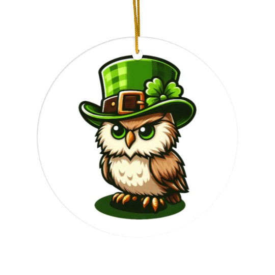 Cute St. Patrick's Day Owl with Top Hat Ceramic Ornaments