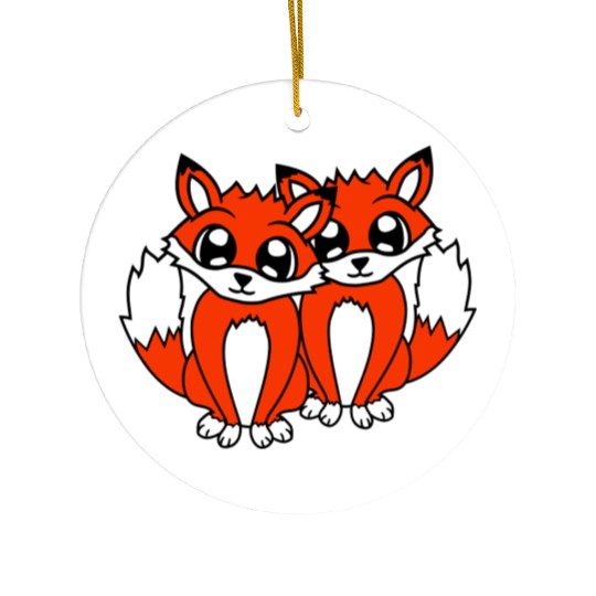 2 Foxes Friends Red Fox Two Wild Animals Team Crew Ceramic Ornaments