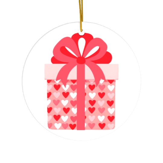 Hearts Gift Box Pattern Design Ceramic Ornaments