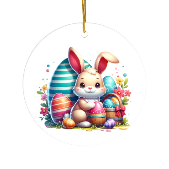 Hoppy Easter Kawaii Bunny Face Happy Easter Ceramic Ornaments
