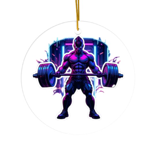 Cyberpunk Gym Warrior – Neon Powerlifting Ceramic Ornaments
