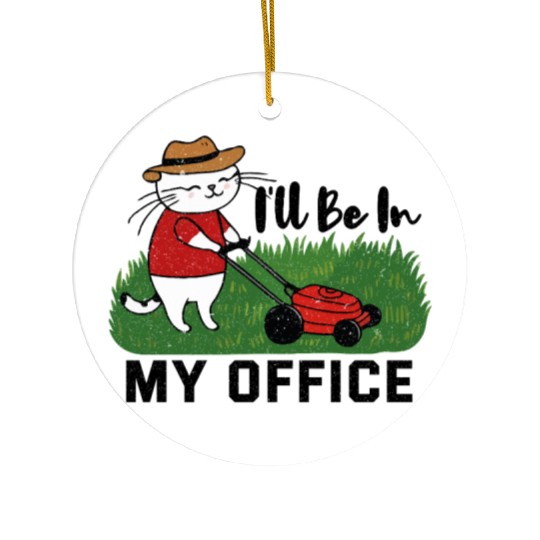 funny cat Lawn mowing Ceramic Ornaments