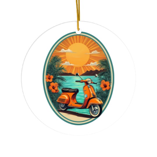 Beach Sunset Orange Scooter by Tropical Ceramic Ornaments