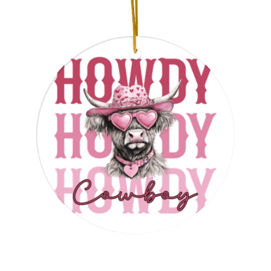 Highland cow - Howdy Cowboy Ceramic Ornaments