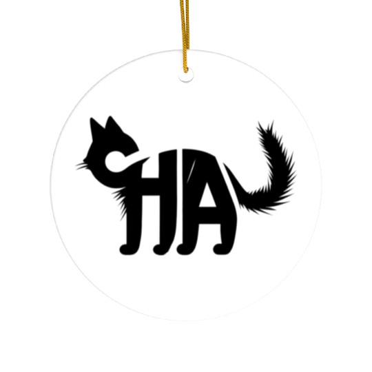 Creative Cat Silhouette with "CHA" Typography Ceramic Ornaments