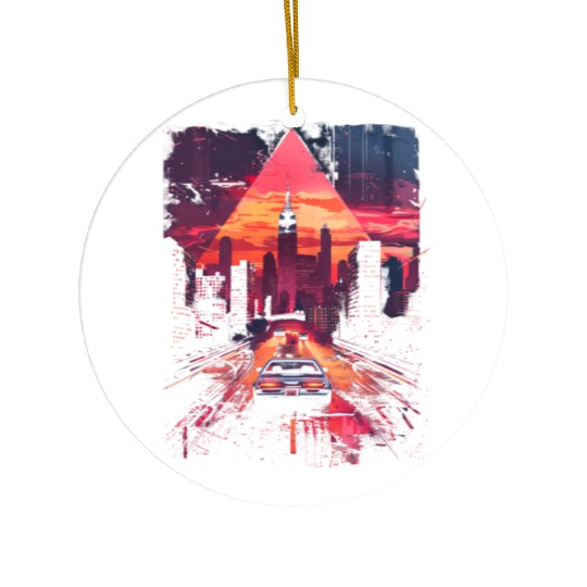 Vaporwave Retro Car City Synthwave 80s 90s Ceramic Ornaments