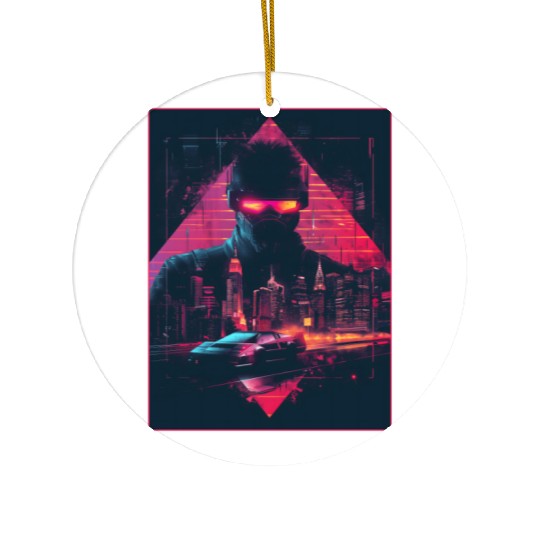 Vaporwave Man Retro Car City Synthwave 90s Ceramic Ornaments