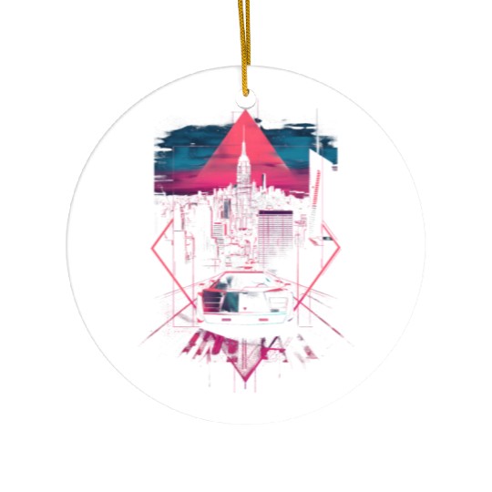 Retro Car City Vaporwave Synthwave 80s 90s Ceramic Ornaments