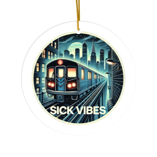 Retro Futuristic Subway Train - Neon Cyberpunk Cit Ceramic Ornaments