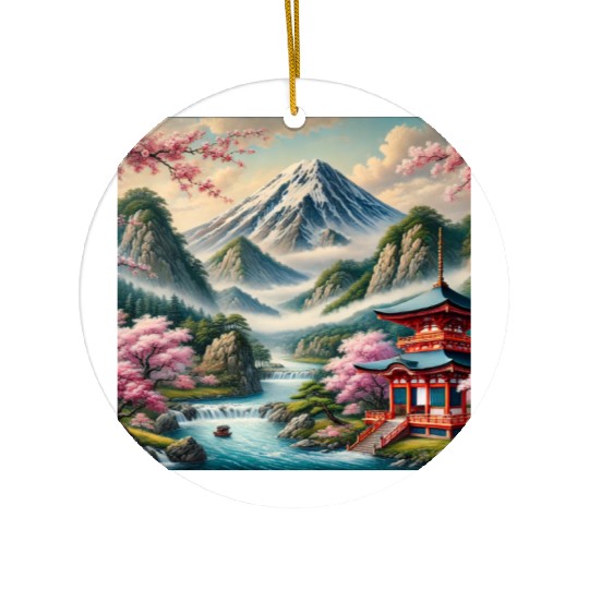 Serene Mount Fuji Landscape Art Print - Japanese C Ceramic Ornaments