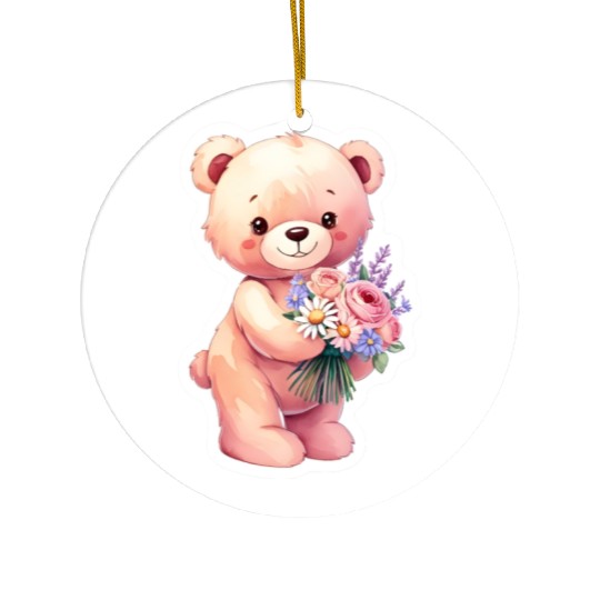 Teddy bear with bouquet of flowers Ceramic Ornaments