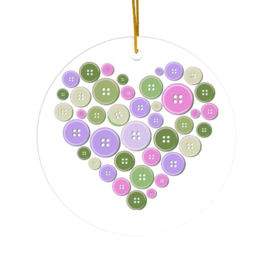 Pastel Pink Green Purple Button Heart Ceramic Ornaments