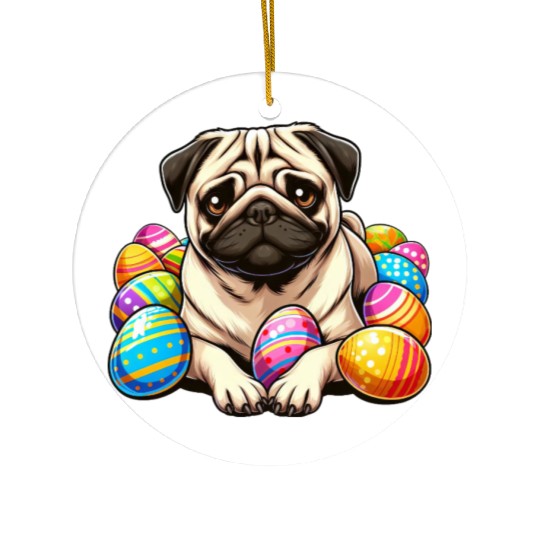 Cute Pug Easter Egg Cartoon Relax Chill Ceramic Ornaments
