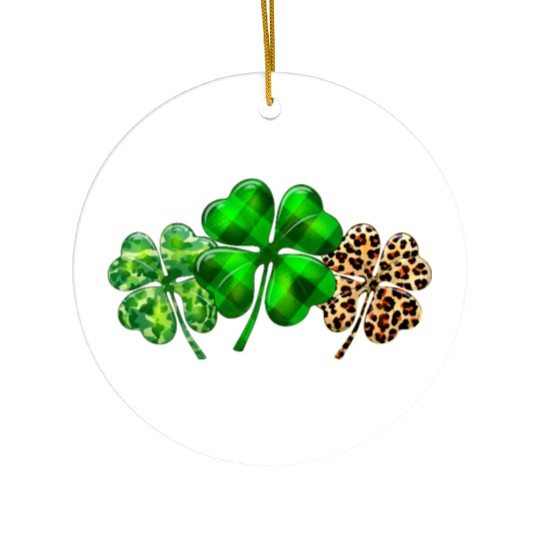 Plaid Shamrock Leopard Camouflage St Patricks Day Ceramic Ornaments