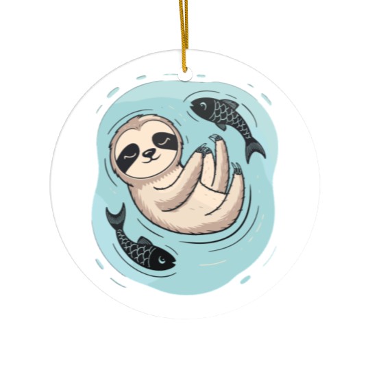 Pisces Zodiac Sloth Relaxing with Fish Dreams Ceramic Ornaments