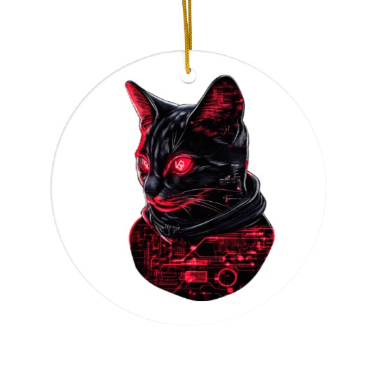 Cybernetic Black Cat Ceramic Ornaments