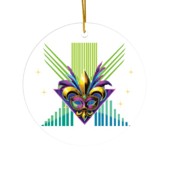 Mardi Gras Retro Synthwave Mask Design Ceramic Ornaments