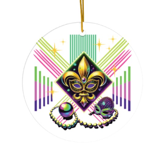 Mardi Gras Retro Synthwave Mask Neon Vibes Ceramic Ornaments