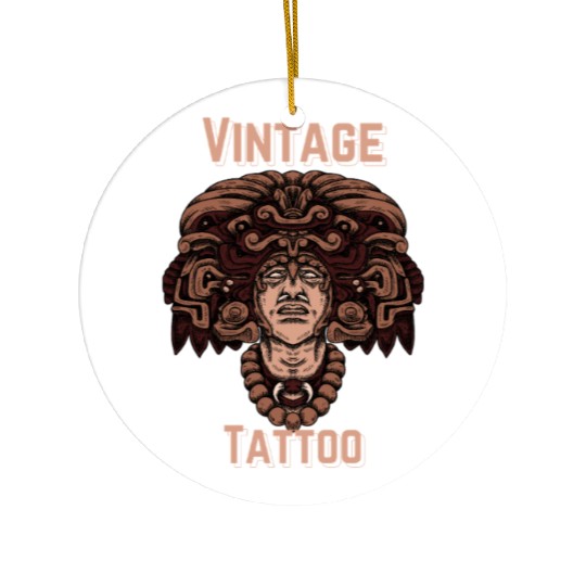Vintage Tattoo Art – Aztec Warrior Design Ceramic Ornaments