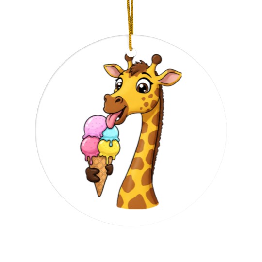 A giraffe licking a giant ice cream cone. Ceramic Ornaments